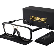 CATERSIDE Anti Blue Light Glasses for Men Retro Large TR Metal Frame Women Eyegl