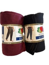 Fruit Loom Mens Pants XL 2 PAIR Sleep Pajamas Black Burgundy Button Fly Drawstri