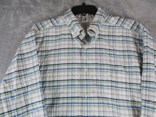 LL Bean Shirt Men's 16.5/36 Blue Green Plaid Button Down Traditional Fit Cotton