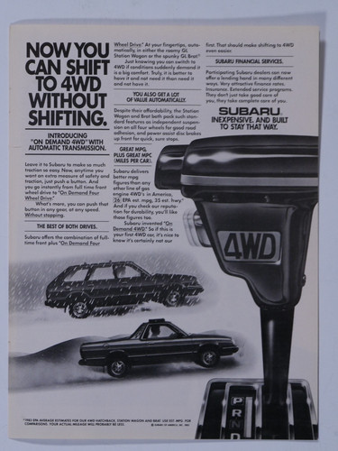 1983 Subaru GL 4 Wagon Wheel Drive Automatic Vintage Original Print Ad 8.5 x 11"