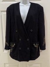 ESCADA Black Wool Cashmere Double Breasted Blazer Size 42 Medium Gold Patches