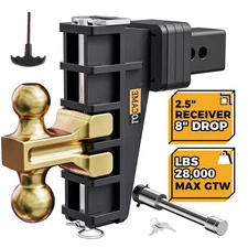 Adjustable Trailer Hitch 2.5" Receiver 8" Drop Tow Dual Ball Mount 28000 lb