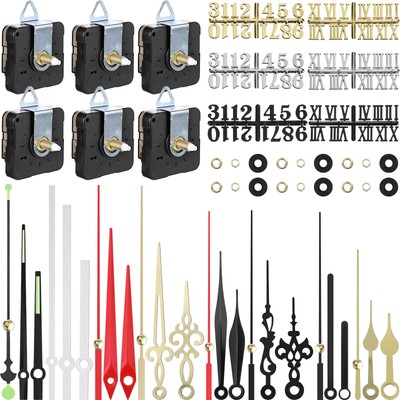 6 Pieces Quartz DIY Wall Clock, 6 Clock Numerals Kit, Movement Mechanism Batt...