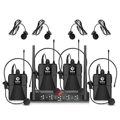 Audio Pro UHF 4-Kanal kabelloses Mikrofonsystem, kabelloses Lavalier & Headset Mikrofone,