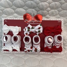Baby Holiday Socks  Headwraps Girls Gift Set Size 0/6m Christmas Soft Headbands