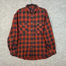 Woolrich Flannel Shirt Mens Orange Checkered Plaid Long Sleeve Gorpcore Outdoors