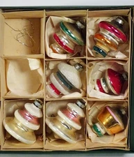 Vintage 40s-50s SHINY BRITE Tornado-Swirl-Drop CHRISTMAS ORNAMENT Lot of 7-Mica