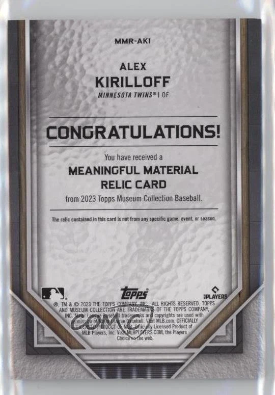 2023 Topps Museum Collection Meaningful Material Relics Ruby /10 Alex Kirilloff - Image 2 of 2