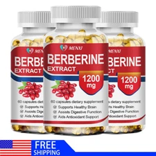 3 Packs 1200mg Berberine Capsules, Natural HCL Extract, Healthy Cholesterol Caps