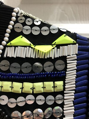 NWT Parker Women's XS Fully Beaded Top - Navy Blue/Silver/Lime