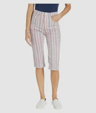 $109 FDJ French Dressing Jeans Women's Red Multi Stripe Suzanne Pedal Pusher 10