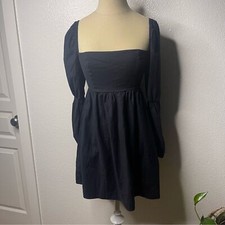 Reformation Size 2 Solid Black Short Mini Dress Long Pouf Sleeve