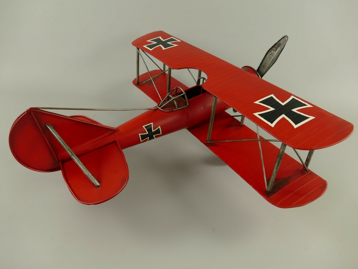 Retro Blechflugzeug Deko - Havilland Doppeldecker Modell 40cm Für Garten & Wohnung