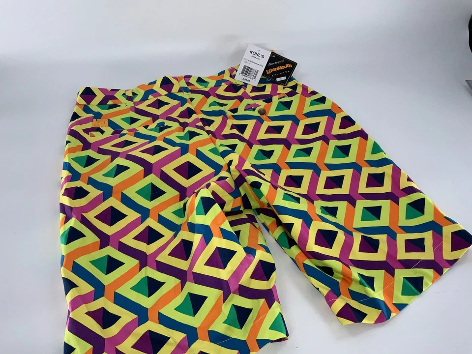Pantalones Cortos de Golf Loudmouth Block Fiesta Talla 32 Amarillo Púrpura Bloques Planos Nuevos con Etiquetas YGI E2-60 Foto 4 de 4