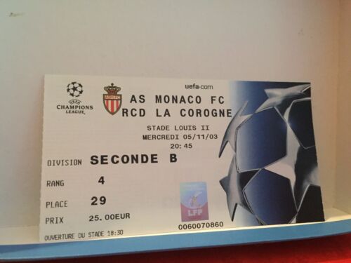 Football Ticket - UEFA - Champions League - AS Monaco - RCD La corogne 2003 - Afbeelding 1 van 1