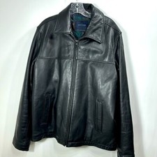 Tommy Hilfiger Men  s Smooth Genuine Leather Full zip Black Jacket size large.