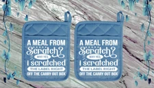 Meal From Scratch Label Off The Box  (2) Pocket Pot Holder Oven Mitt 08slatedbl