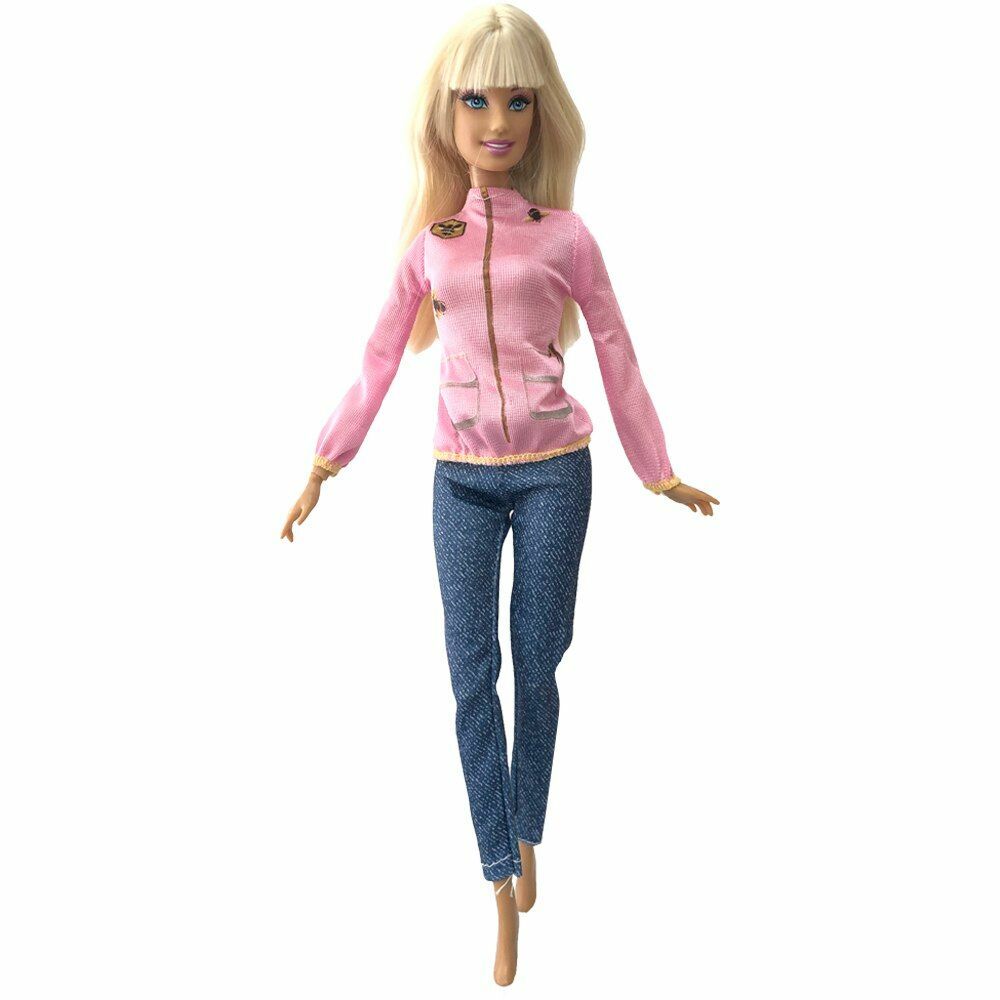 Barbie Doll Outfit Tube Top Black Long Sleeved Shrug Jeans Pink