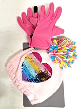  MSRP 40 Girls's Knit Lined Beanie Hat and Glove Set PINK Size S/M