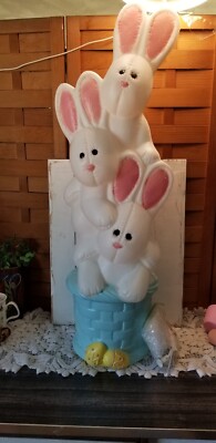 Vtg Easter Bunny 3 Stack Basket Blow Mold Drainage 32''