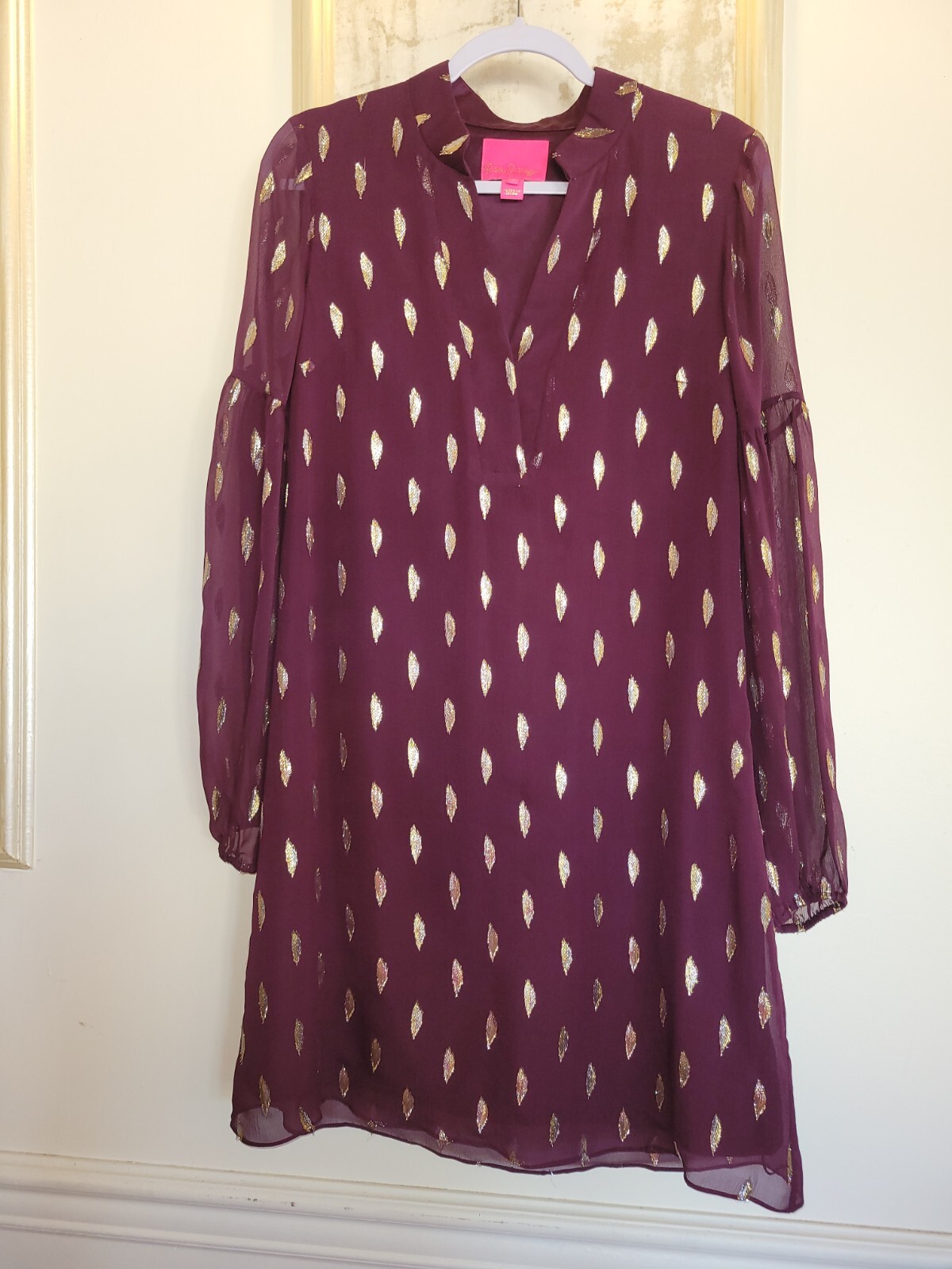 Lilly Pulitzer Shea Silk Dress Size 6 Metallic Gold Fall Fairy