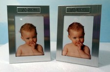 Pr. Baby Silver Tone Photo Picture Frame  I Love Mom  2 1/4 x 3 1/4" Photo NOS