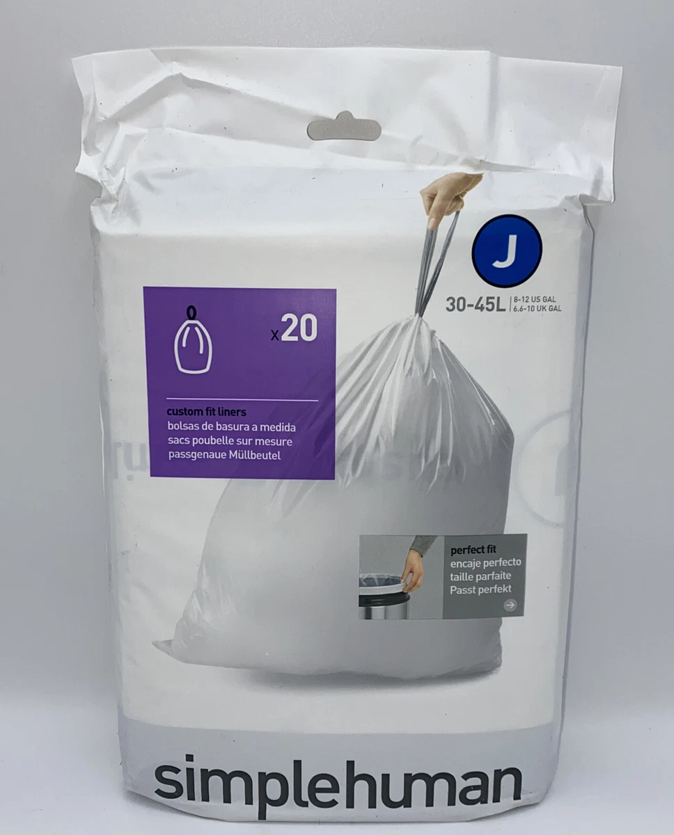 Simplehuman Custom Fit Garbage Bags Code J 8-12 Gallon 20pk