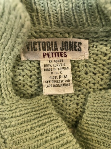 Victoria Jones Petites Collared Acrylic Green Sweater Size PM 3/4 Sleeves NWT - Picture 4 of 9