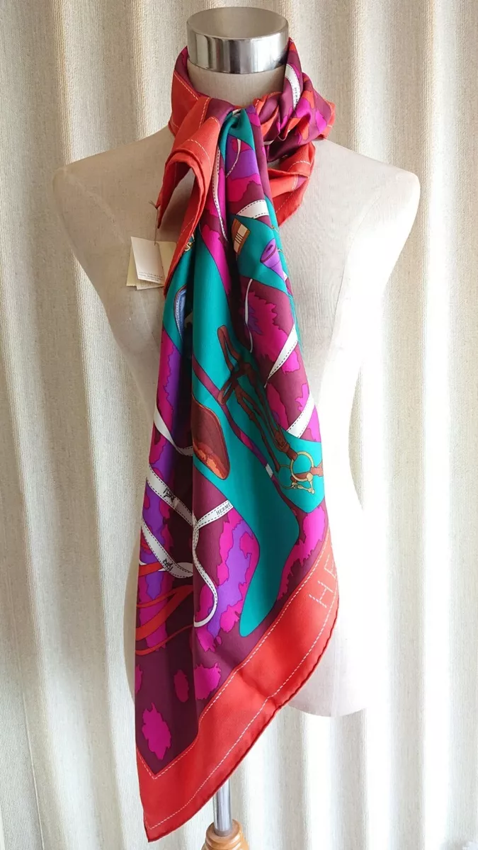 HERMES Scarf Carre 90 Monsieur et Madame Silk 100% Multicolor Made in France
