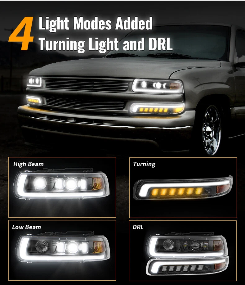 Светодиодные фары для передних фар 2001-2002 Chevy Silverado 1500HD/2500HD/3500 DOT - Изображение 4 из 4