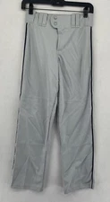 Teamwork Apparel Youth Baseball Pants Open Hem Size Med Gray Piped Navy