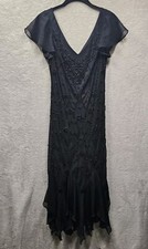 Womens Dress 8 Black Beaded Flutter Sleeve Handkerchief Hem Formal Whimsigoth