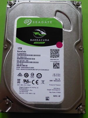 Seagate ST1000DM010 SN: Z9A PN: 2EP102-300 FW: CC43 TK 18 AUG 2018 1TB