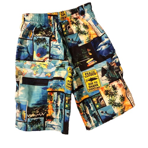 Boys Swim Trunks Op Large 10-12 Shark Warning Attack Surf Shorts - Picture 2 of 8