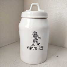 Rae Dunn Canister w Lid VHTF White Mummy Size LL Halloween Farmhouse Kitchen 8"