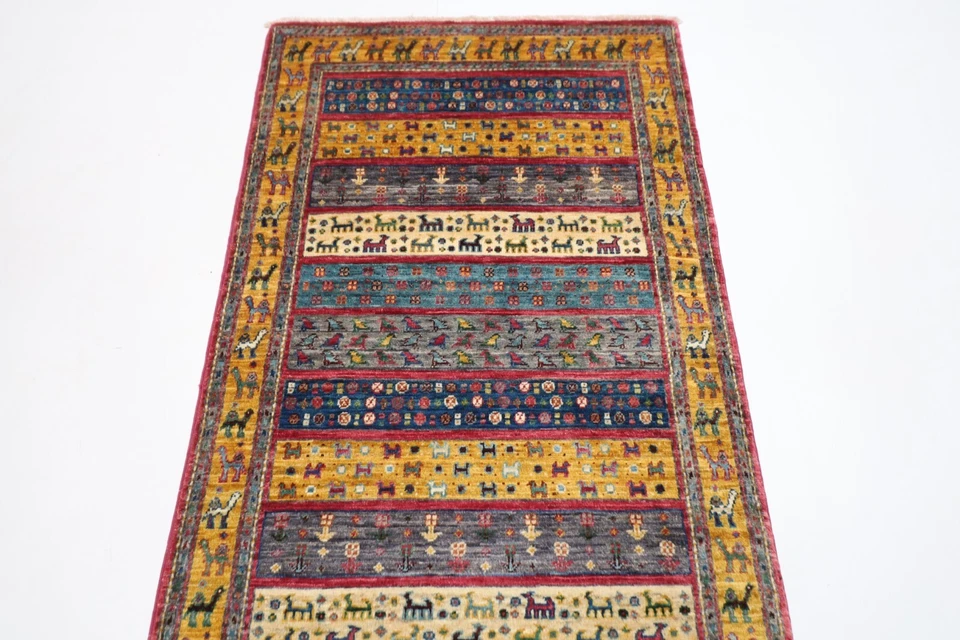 8 ft Hallway Tribal Animal Print Runner Rug Afghan Hand Knotted 100% Wool Rug - Image 4 of 4