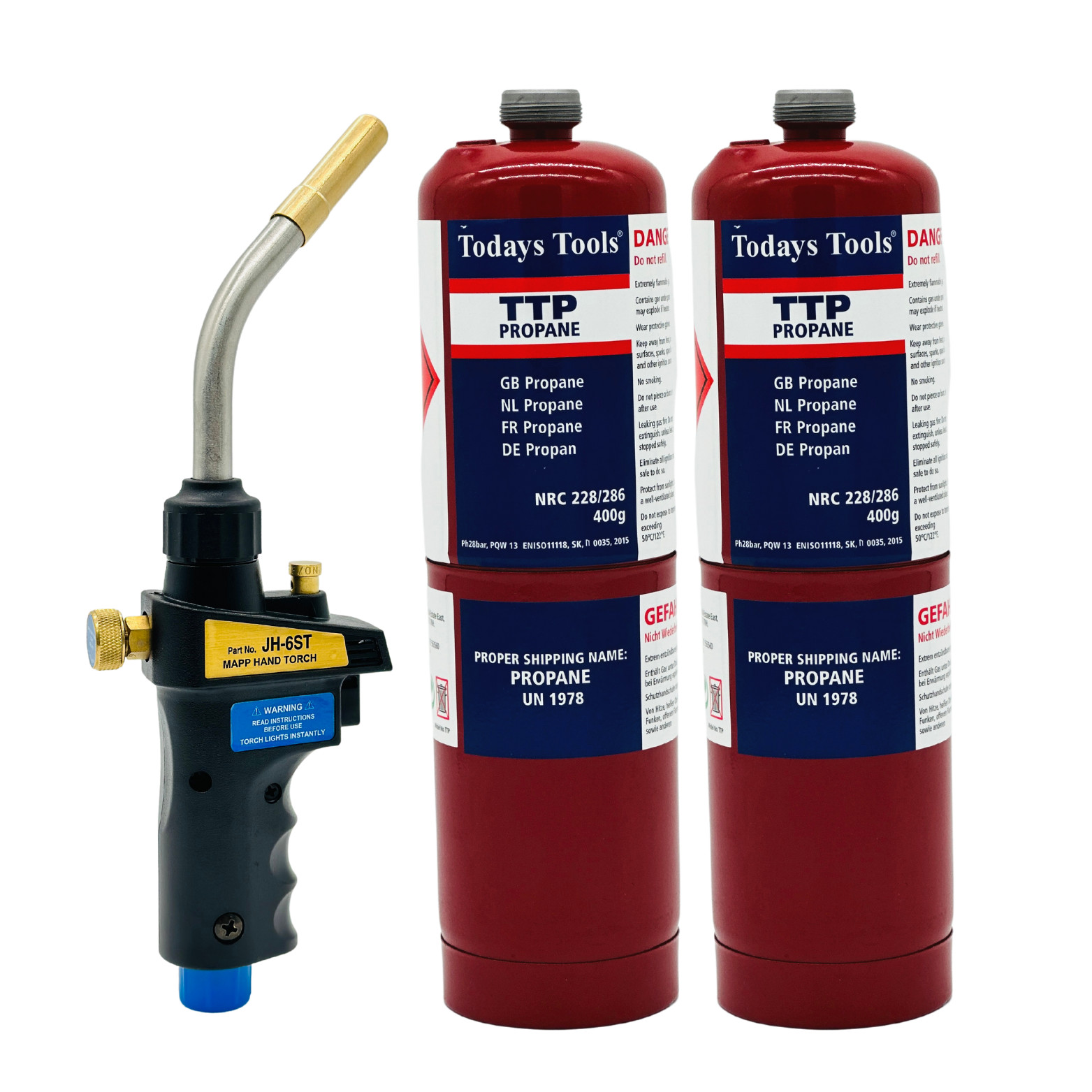 MAPP Self Igniting Hand Torch JH-6ST + 2 Propane Gas used for Soldering/Brazing