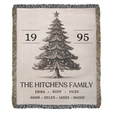 Customized Family Tree Christmas Woven Blanket Throw Tapestry Keepsake Gift