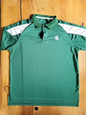 Michigan State Spartans Shirt Mens L Green White Champion Polo