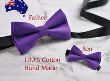 Father Son Match 100 Cotton Handmade Solid Purple Bow Tie Bowtie Party Wedding