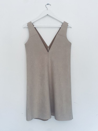 ZARA Womens Beige Faux Suede Sleeveless V-Neck Mini Dress, Size M, EUC - Picture 2 of 12