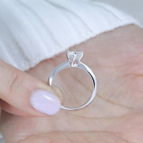 1Ct Round Moissanite Solitaire Knife Edge Engagement Ring 14k White Gold Plated - Picture 7 of 7