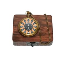 Antique Vintage Maritime Brass 1912 Marine Anchor Pocket Watch with Wooden Box