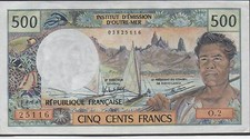 Tahiti , 500 Francs,ND.1970 s, P 25,Series O. 2, sing. combination is not listed