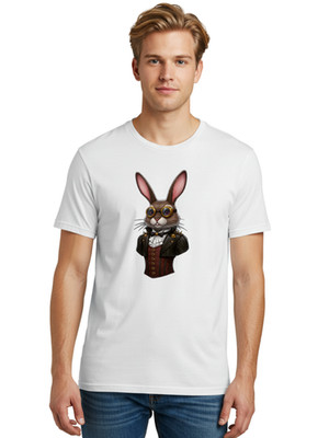 Steampunk-Rabbit Mens Graphic Tee, 100% Cotton, Casual Summer Wear