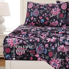 King Sheet Set - Ultra Soft Floral Sheets Extra Deep Pocket Brushed Microfibe...
