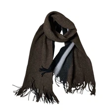 ECHO SOFT Acrylic Knit Striped Fringe Scarf Brown Black Gray White