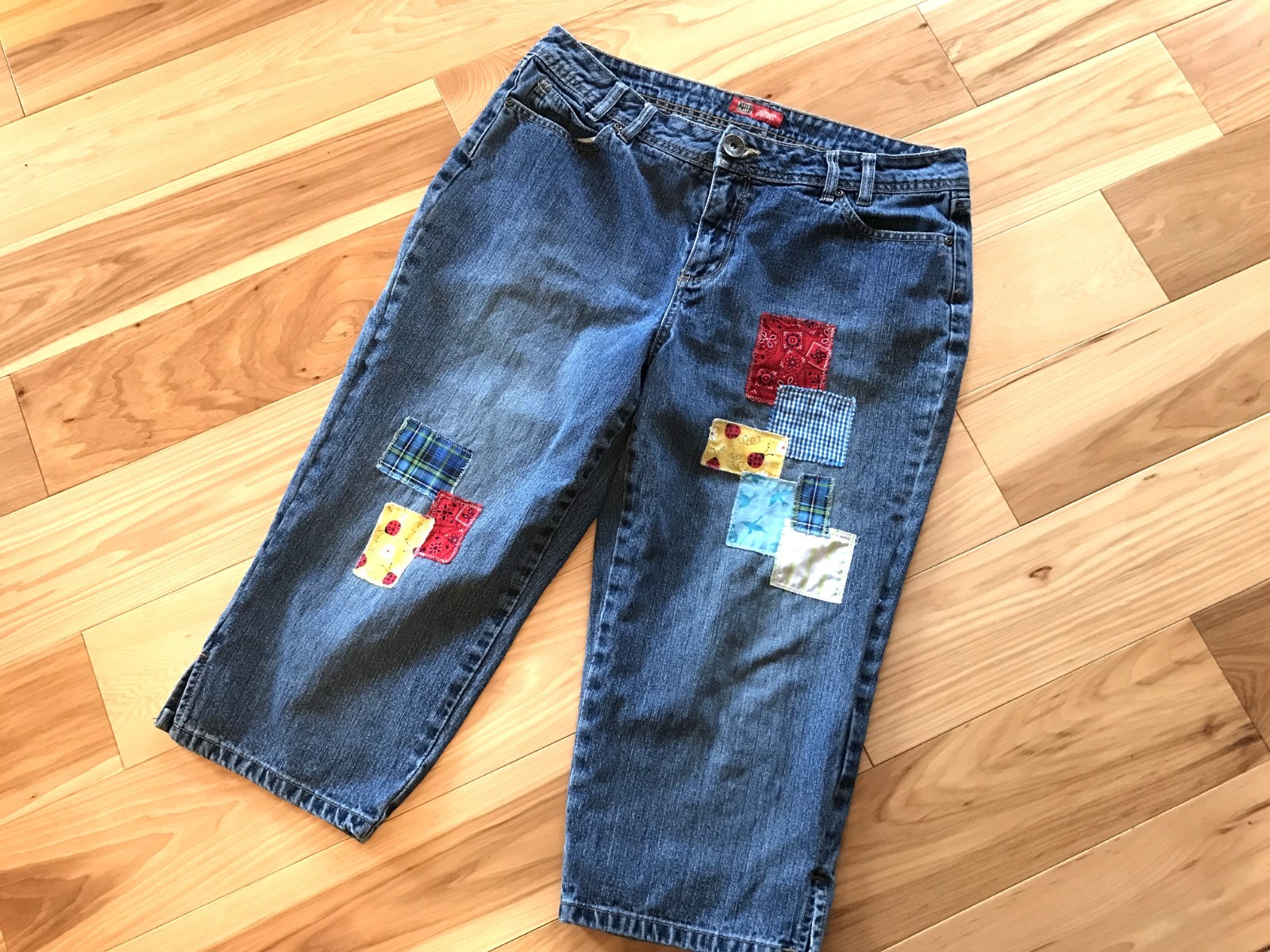 Upcycled Patchwork Capris Jeans, Handmade Summer … - image 8