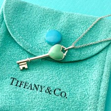 Authentic Tiffany  Co. Enamel Heart Key Necklace 925 Sterling Silver 16" BEW8fe