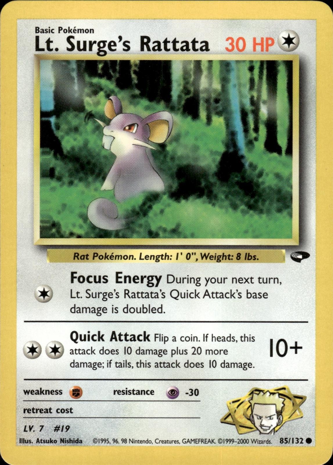 Pokemon Gym Challenge Common Lt. Surge's Rattata 85/132 - Near Mint (NM)